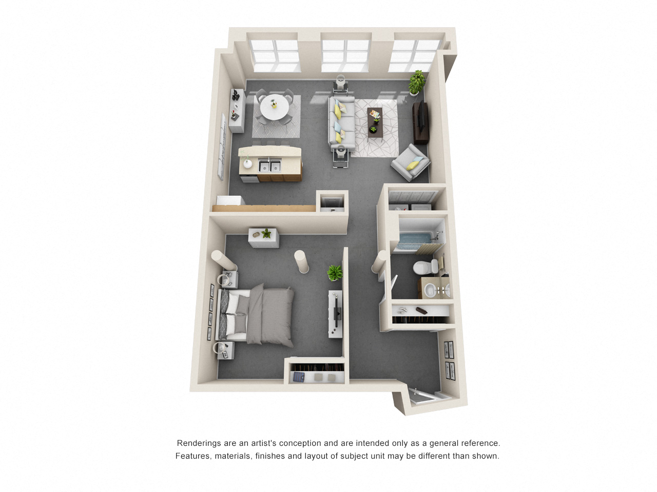 Floor plan for 1 bed, 1 bath, 1489 sqft